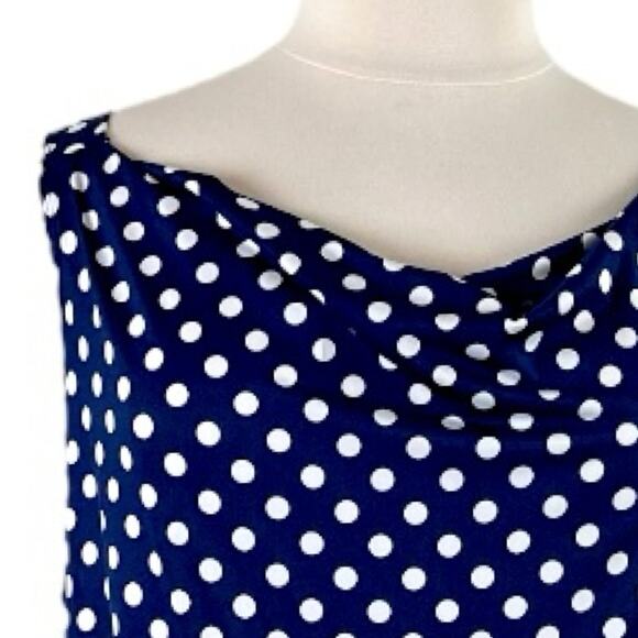 Star Vixen Dress Drape Neck Ruched Bodycon Blue White Polka Dot Women’s Plus 2X - Picture 9 of 12